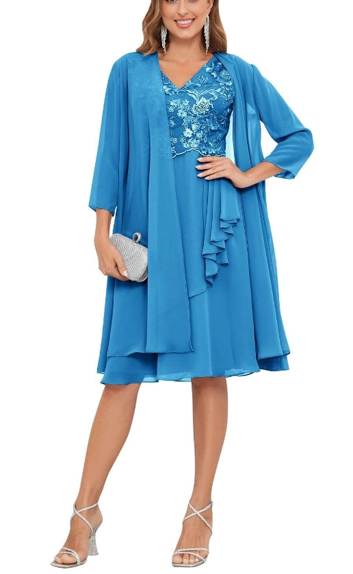 Mother of the Bride or Groom Dresses Two Pieces Knee Length Formal Dress Wedding Guests Dresses