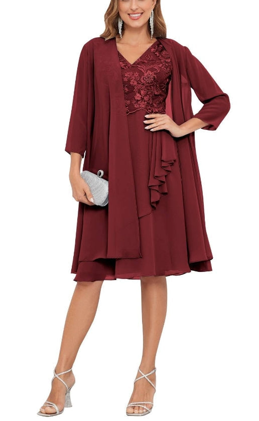Mother of the Bride or Groom Dresses Two Pieces Knee Length Formal Dress Wedding Guests Dresses