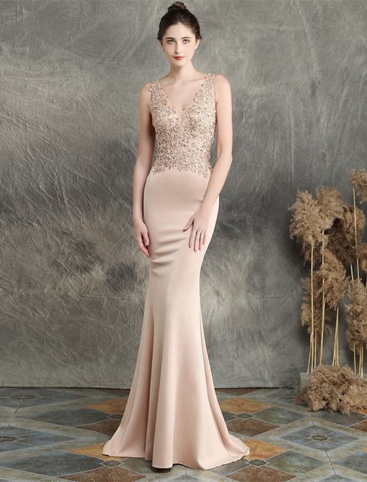Elegant Red A-Line V-Neck Sleeveless Classic-Back Floor-Length Evening Dress