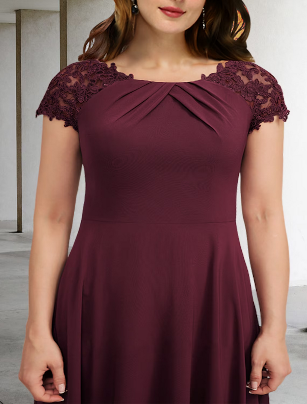Plus Size Curve Mother of the Bride Dresses Elegant Formal Floor Length Short Sleeve with Pleats Appliques