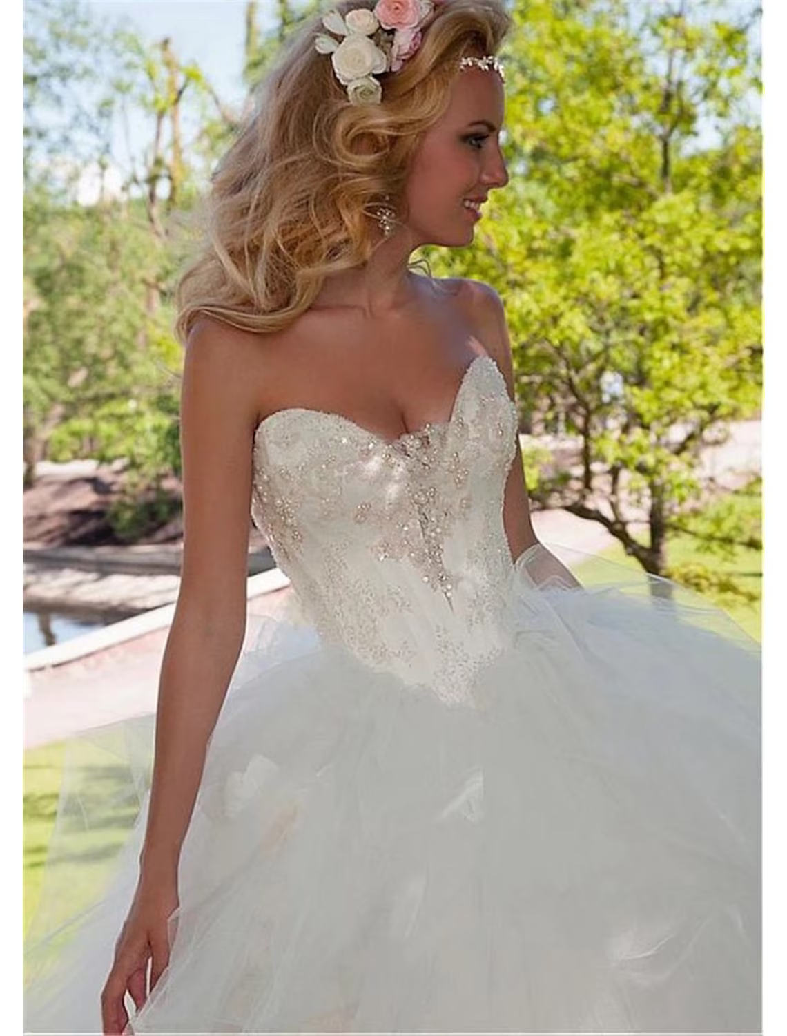 Engagement Formal Wedding Dresses Floor Length Ball Gown Strapless Sweetheart