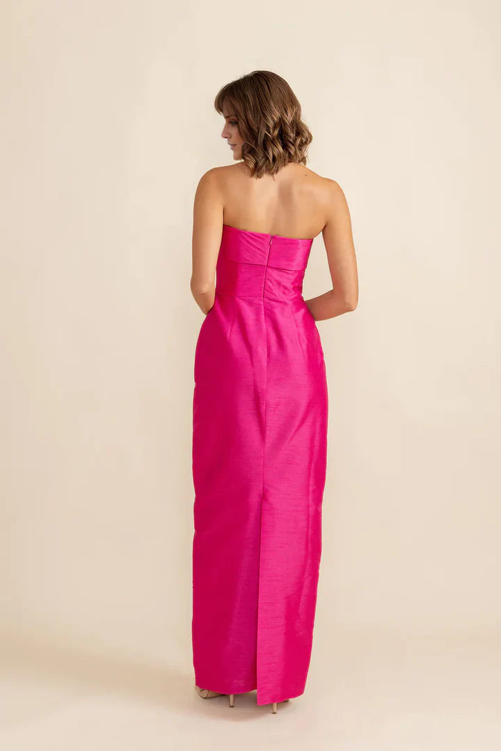 Fuchsia Strapless Foldover-Neck Column Prom Dress