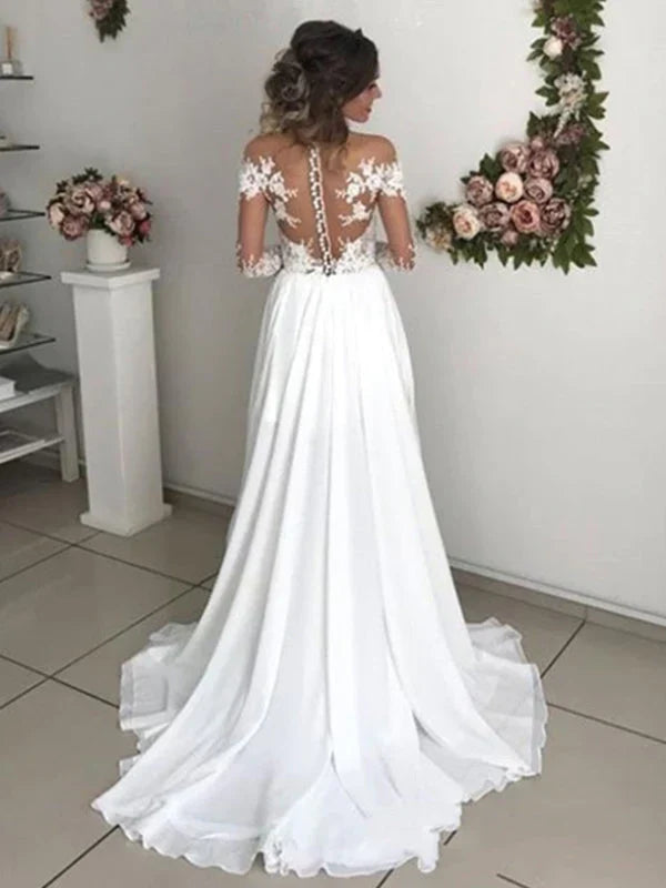 Boho Long Sleeve Slit Wedding Dresses With Bodice