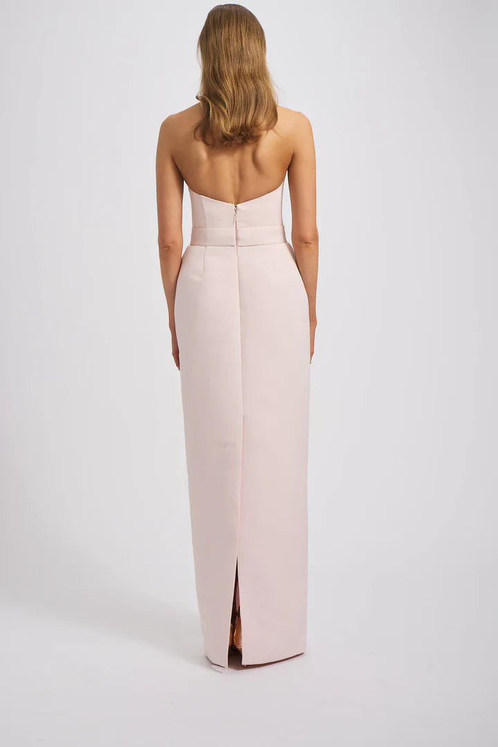 Blush Pink Strapless Bow-Waist Column Prom Dress