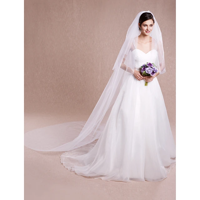 DingJi Simple Classic Style Wedding Veil Cathedral Veils with Pure Color dress to impress Hot Sale Veil