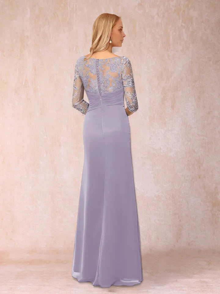 Sophisticated Sheath Bateau Neck 3/4 Sleeve Lace Back Floor Length Mother Of The Bride Dresses