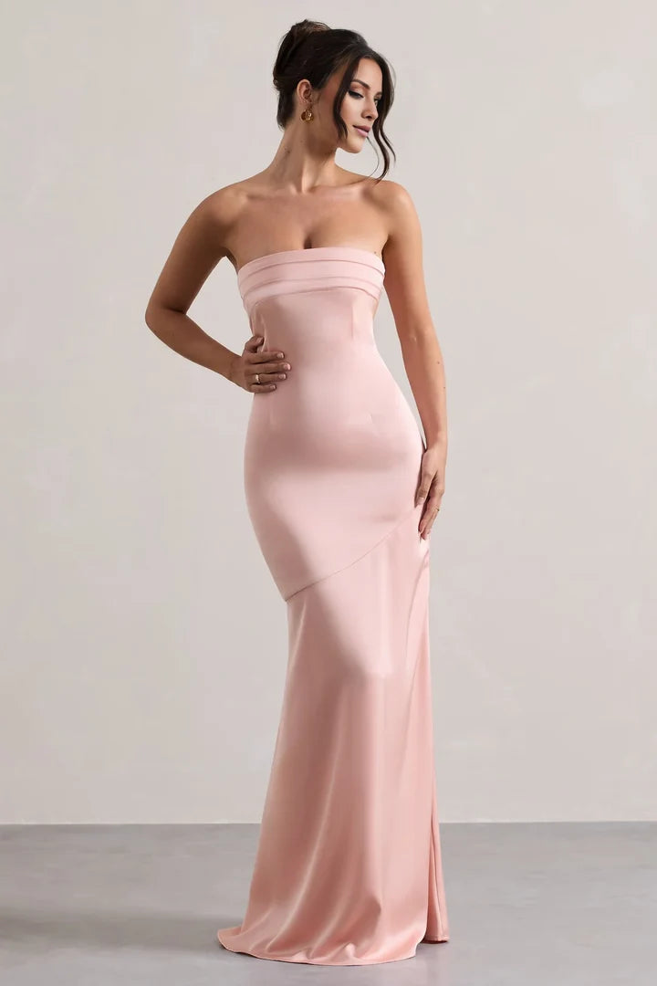 Blush-Pink-Strapless-Mermaid-Floor-Length-Evening-Dress