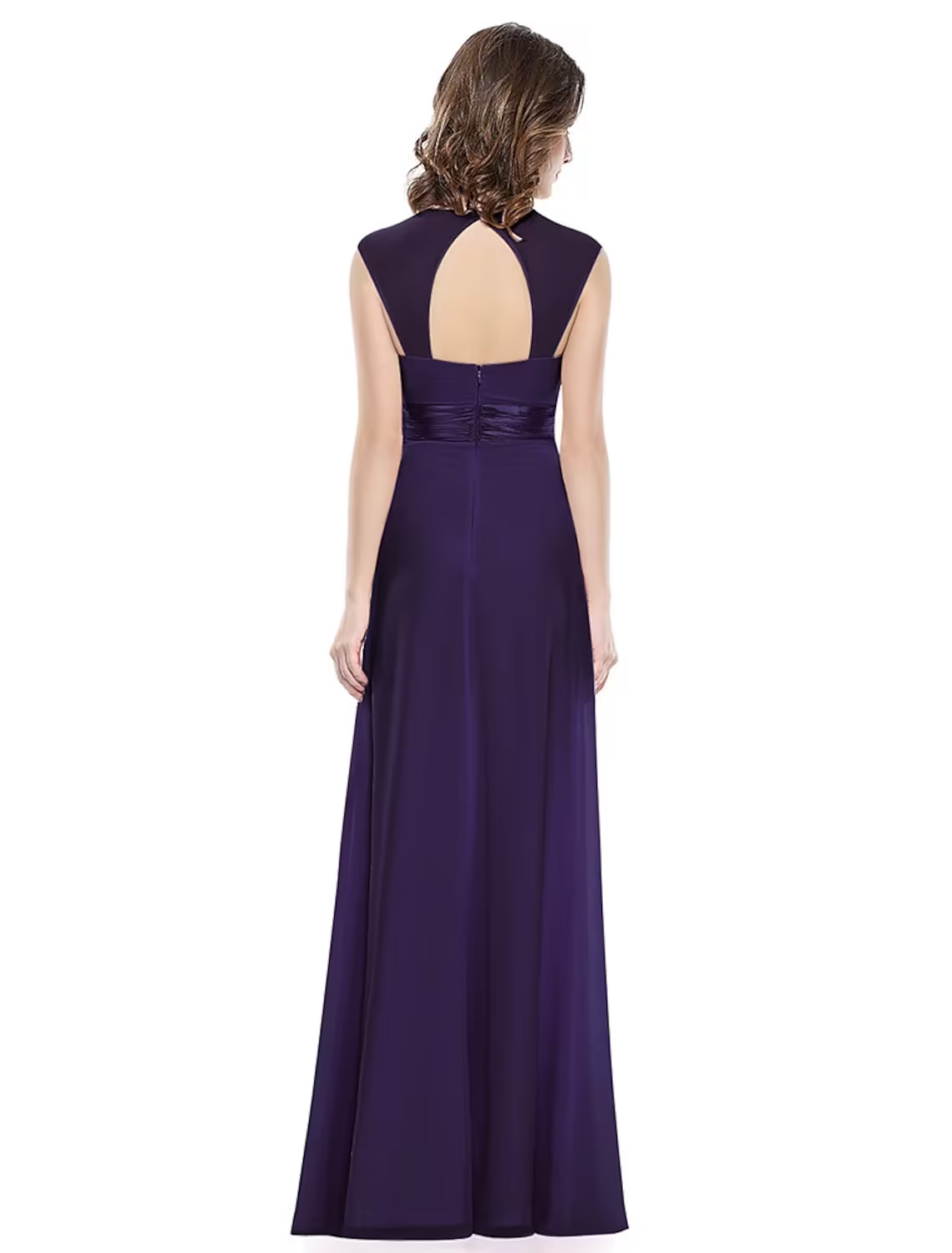 Evening Gown Beautiful Back Dress Wedding Guest Floor Length Sleeveless Scoop Neck with Ruched