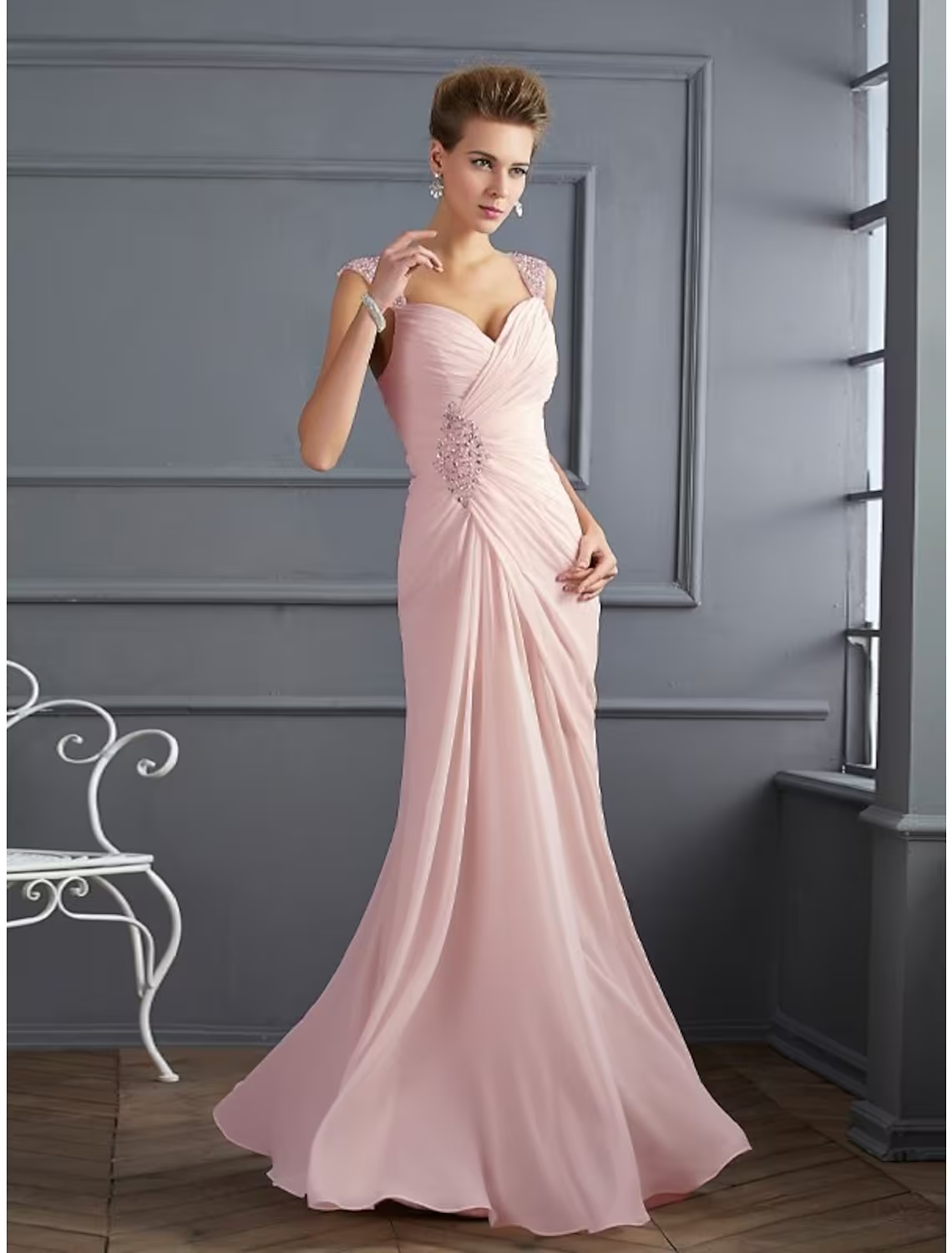 Mermaid / Trumpet Evening Gown Sparkle & Shine Dress Formal Floor Length Sleeveless Spaghetti Strap with Rhinestone Ruched