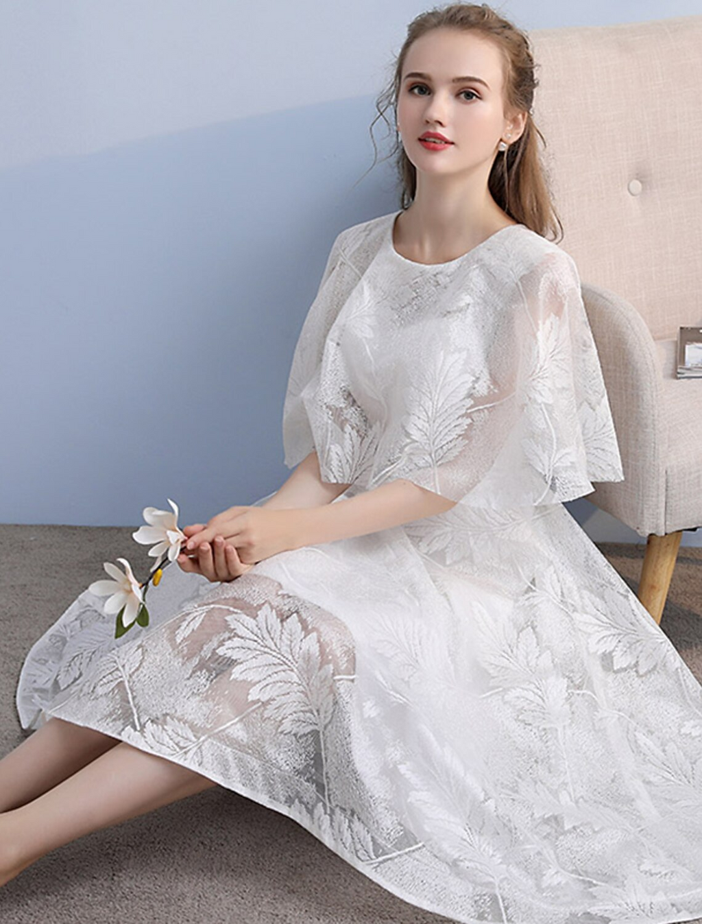 Cocktail Dresses Vintage Dress Party Wear Knee Length Half Sleeve Jewel Neck with Sleek
