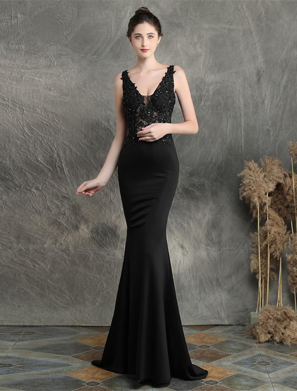 Evening Gown Elegant Dress Formal Sleeveless V Neck Blend with Beading Applique