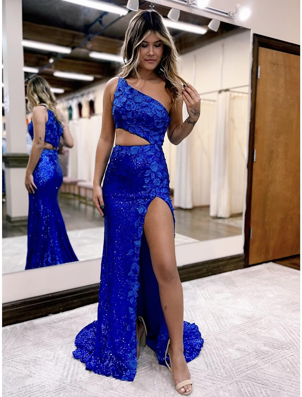 Sexy Dress Formal Sleeveless One Shoulder with Appliques