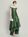 Mother of the Bride Dress Elegant High Low Off Shoulder Asymmetrical Short Sleeve with Pick Up Skirt Bow(s) Beading