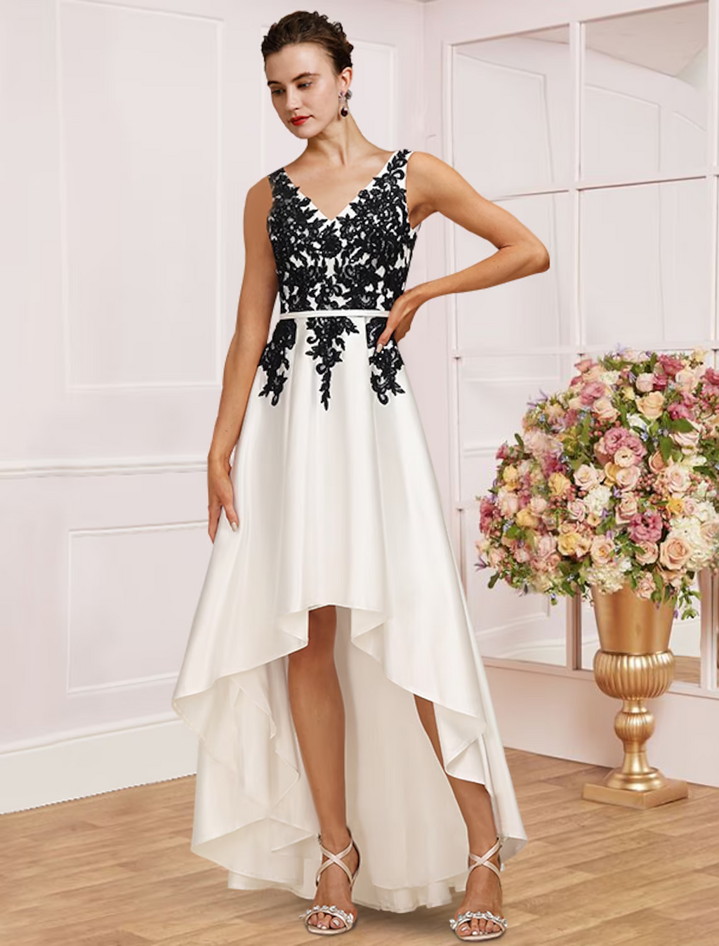 Mother of the Bride Dress Wedding Guest Party Elegant V Neck Asymmetrical Sleeveless with Pleats