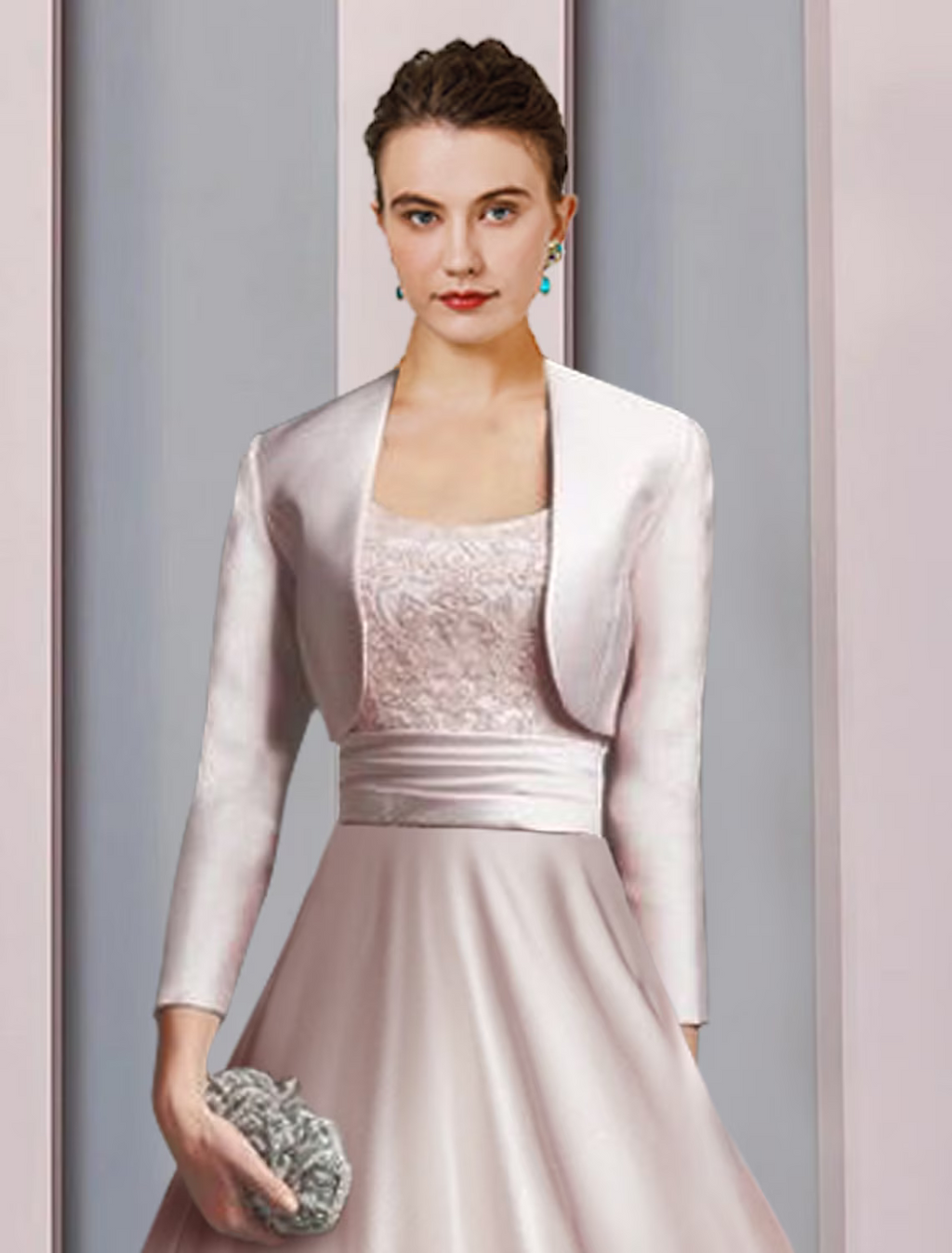 Two Piece A-Line Mother of the Bride Dress Formal Church Party Elegant Scoop Neck Length Half Sleeve with Appliques