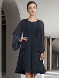 Two Piece A-Line Mother of the Bride Dress Elegant Knee Length Sleeveless with Pleats Beading