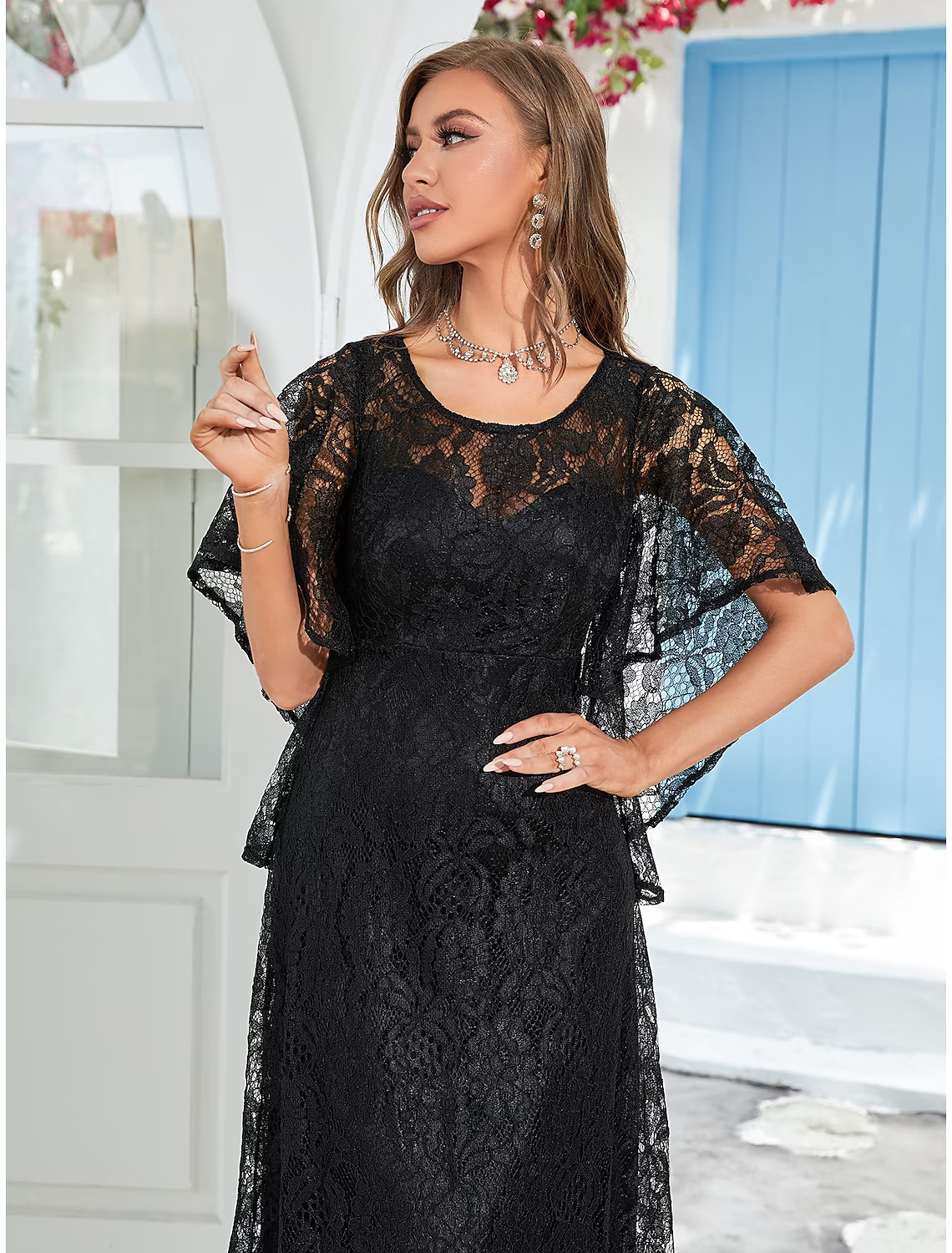 Wedding Guest Dresses Elegant Dress Party Wear Ankle Length Half Sleeve with Ruffles Appliques Mother of the Bride Dresses