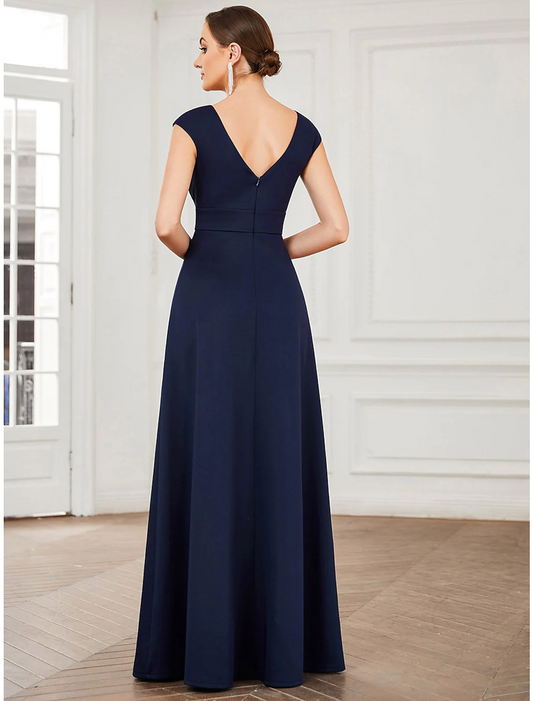 Elegant Red A-Line V-Neck Sleeveless Classic-Back Floor-Length Prom Dress