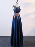 Evening Gown Elegant Dress Prom Floor Length Sleeveless Jewel Neck with Embroidery Appliques