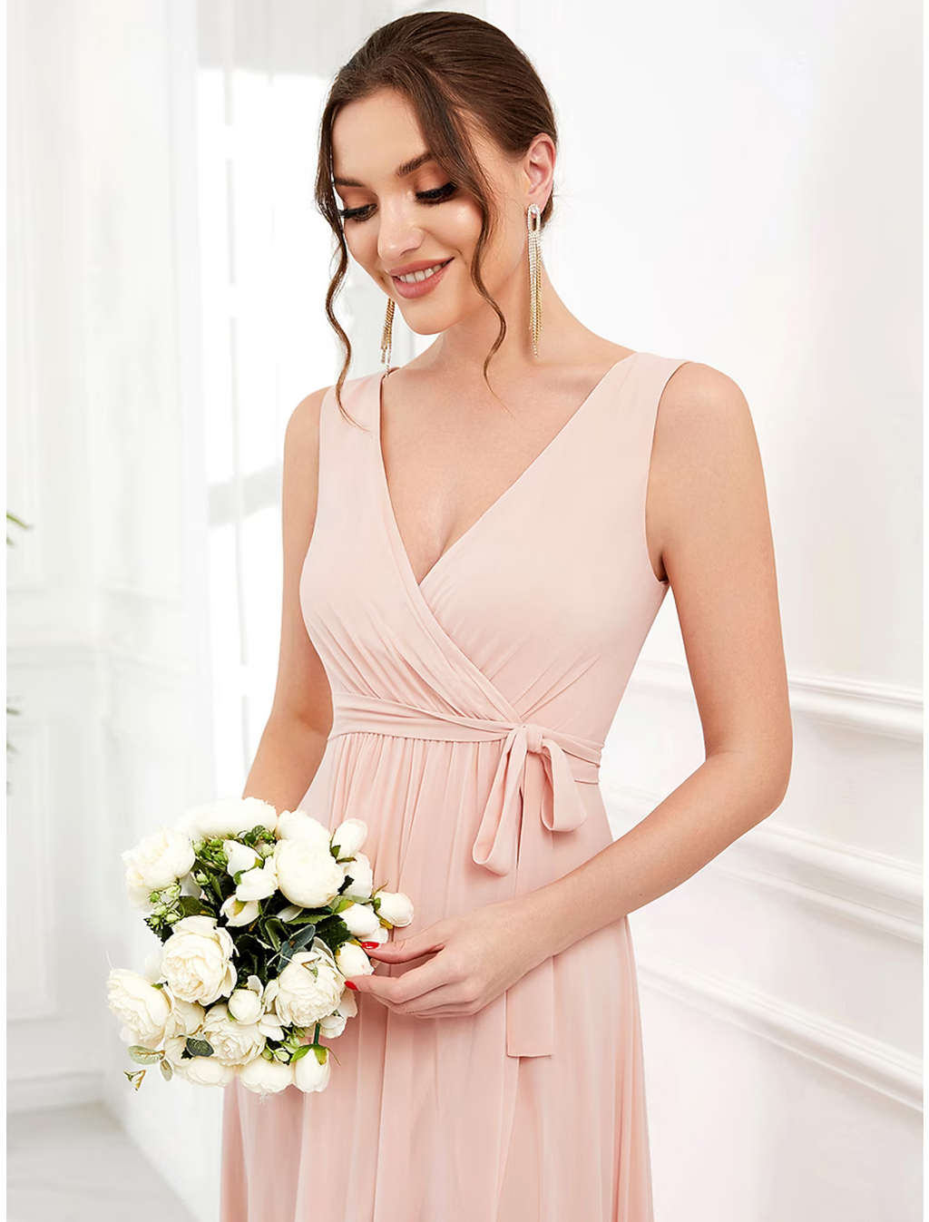Wedding Guest Dresses Elegant Dress Party Wear Asymmetrical Sleeveless V Neck with Ruffles Strappy