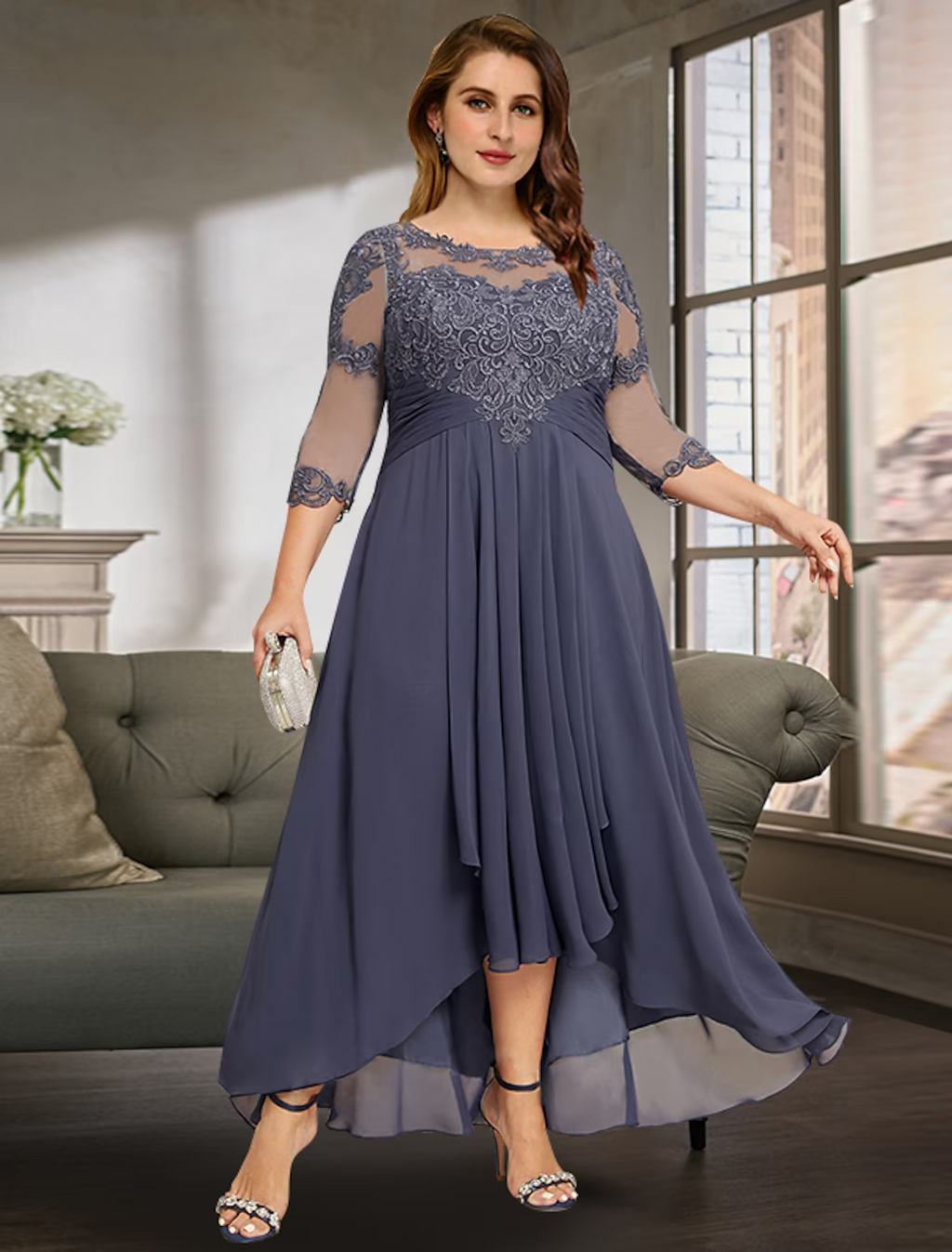 Mother of the Bride Dress Wedding Guest Elegant Asymmetrical Sleeve with Pleats