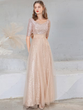 Evening Gown Sparkle Dress Wedding Guest Floor Length Half Sleeve V Neck with Bow(s)