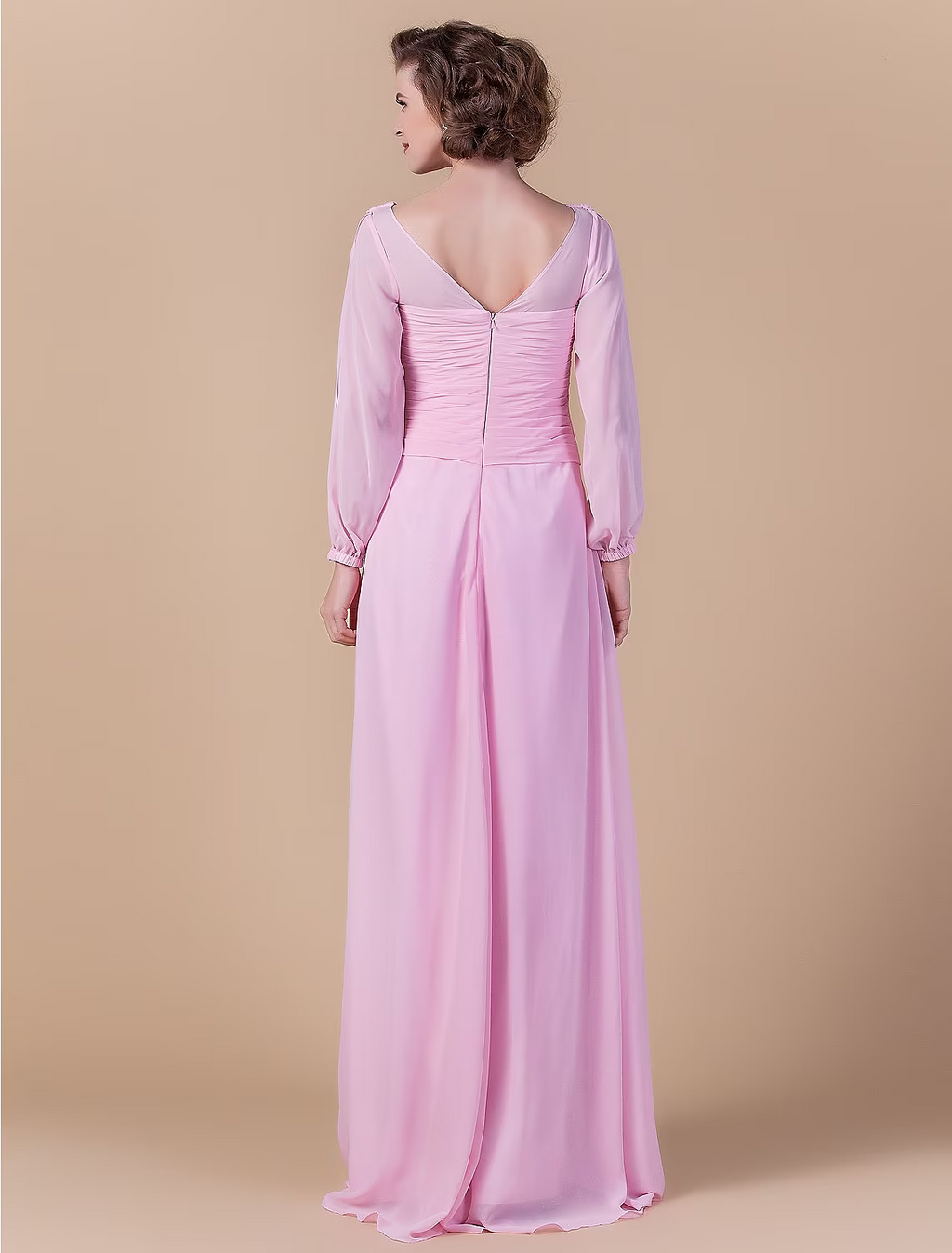 Mother of the Bride Dress Vintage Inspired Cowl Neck Floor Length Long Sleeve with Criss Cross Ruched
