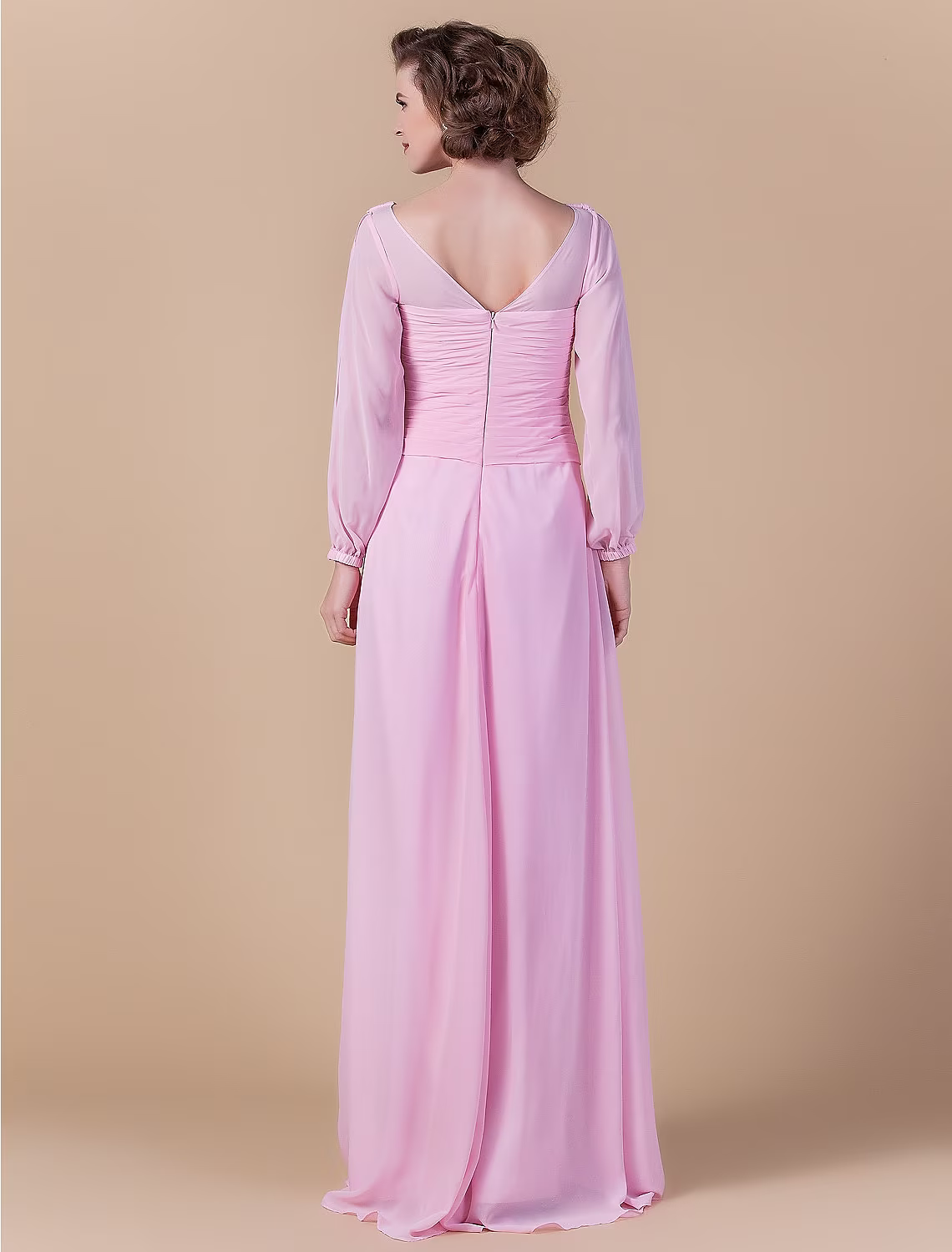 Mother of the Bride Dress Vintage Inspired Cowl Neck Floor Length Long Sleeve with Criss Cross Ruched