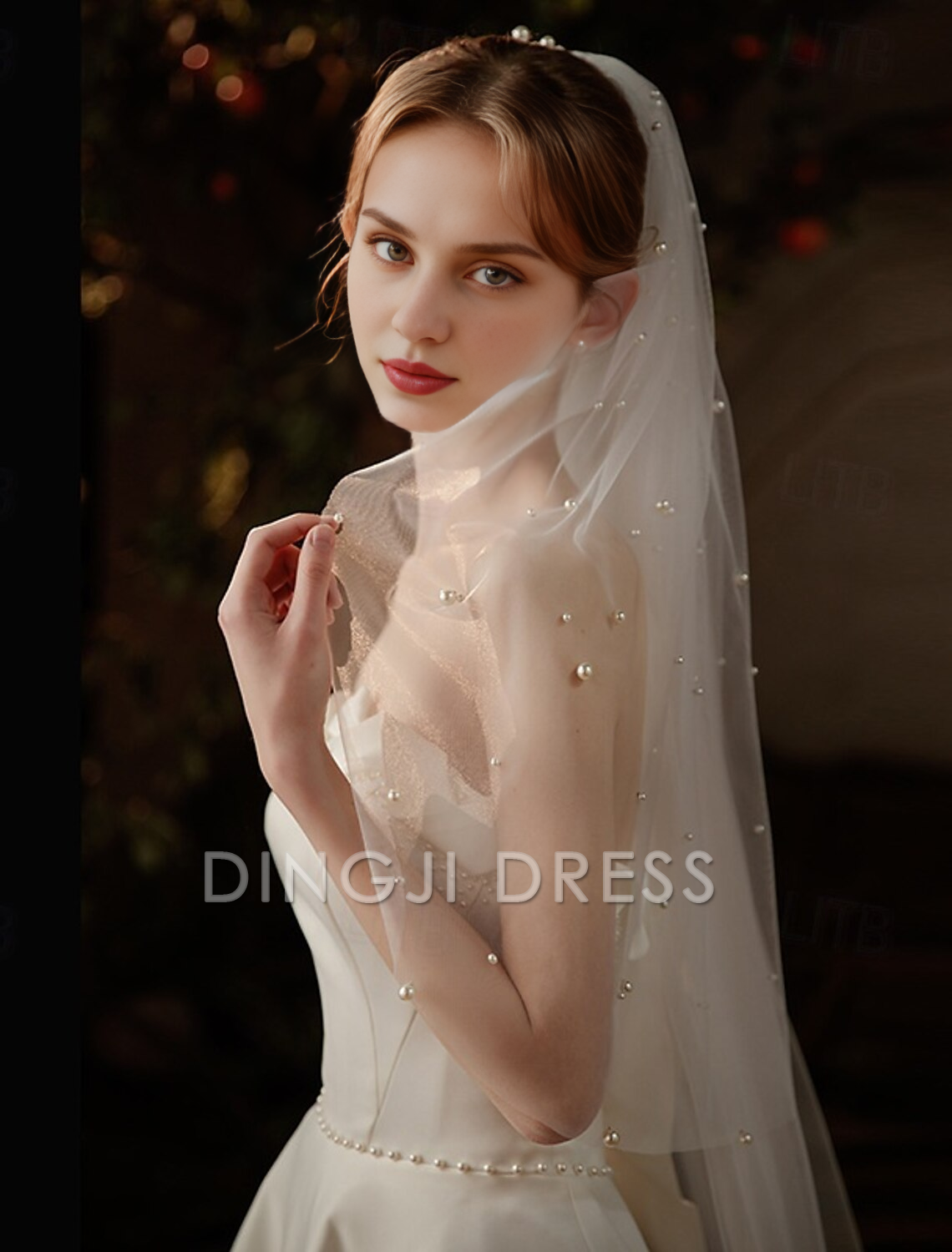 Vintage Red Beaded A-Line Classic-Neck Classic-Sleeve Classic-Back Floor-Length Wedding Dress