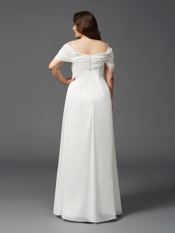 A-Line/Princess Off-the-Shoulder Ruched Short Sleeves Long Plus Size Dresses