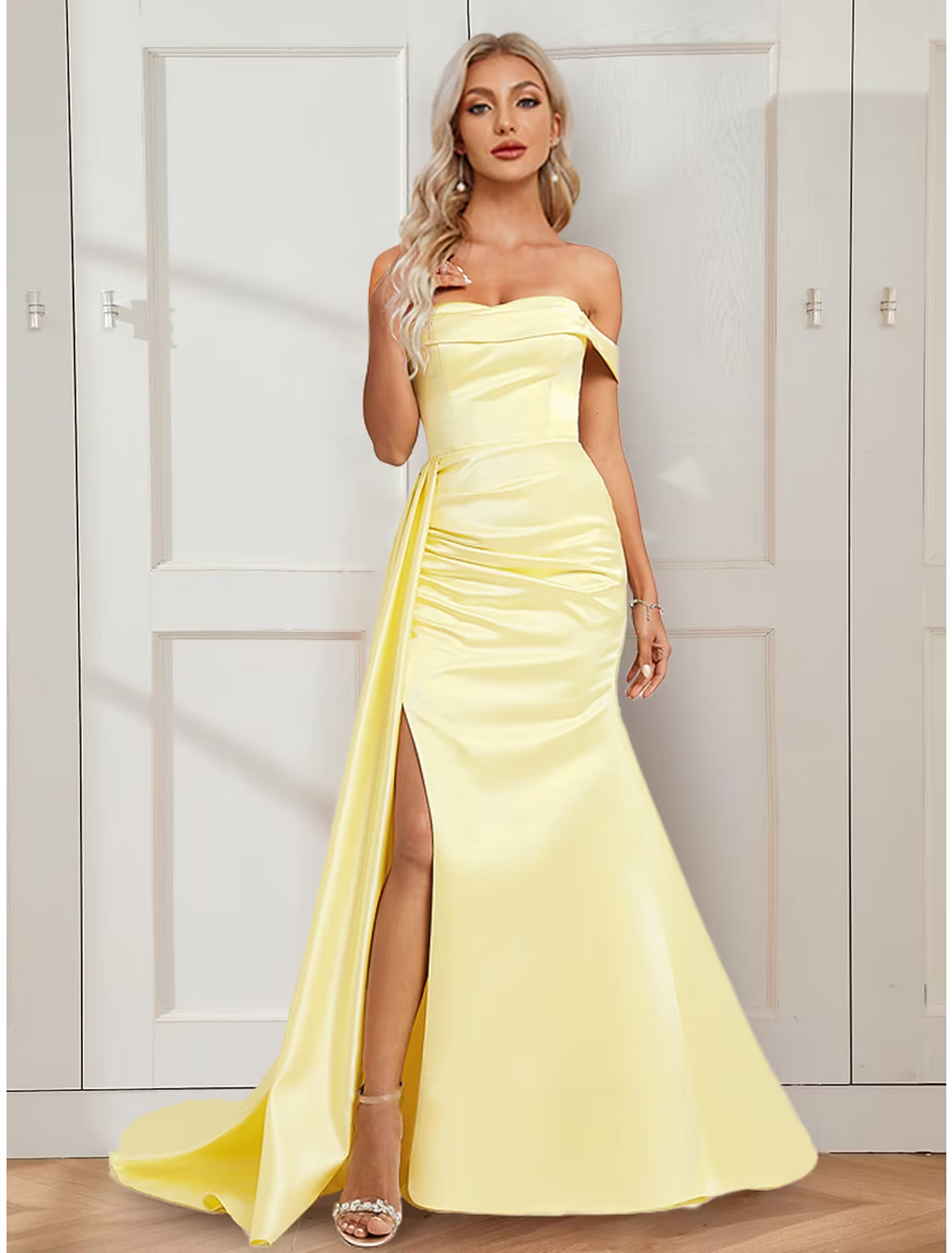 Vintage Dress Party Wear Court Train Sleeveless Off Shoulder with Ruched Slit