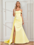Vintage Dress Party Wear Court Train Sleeveless Off Shoulder with Ruched Slit