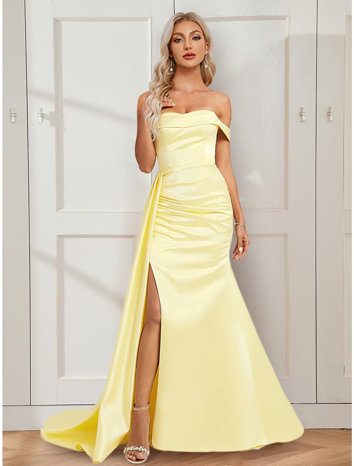 Vintage Dress Party Wear Court Train Sleeveless Off Shoulder with Ruched Slit