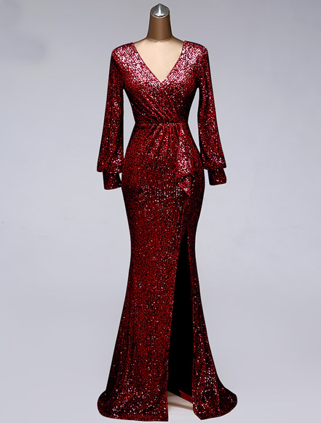 Evening Gown Elegant Dress Wedding Guest Floor Length Long Sleeve V Neck with Slit