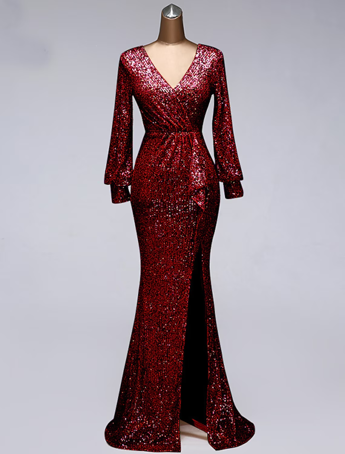 Evening Gown Elegant Dress Wedding Guest Floor Length Long Sleeve V Neck with Slit