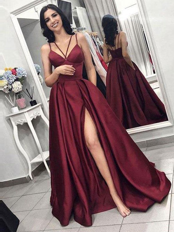 A-Line/Princess Sleeveless Spaghetti Straps Sweep/Brush Train Ruffles Dresses