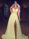 A-Line/Princess Applique Sweetheart Sleeveless Sweep/Brush Train Dresses