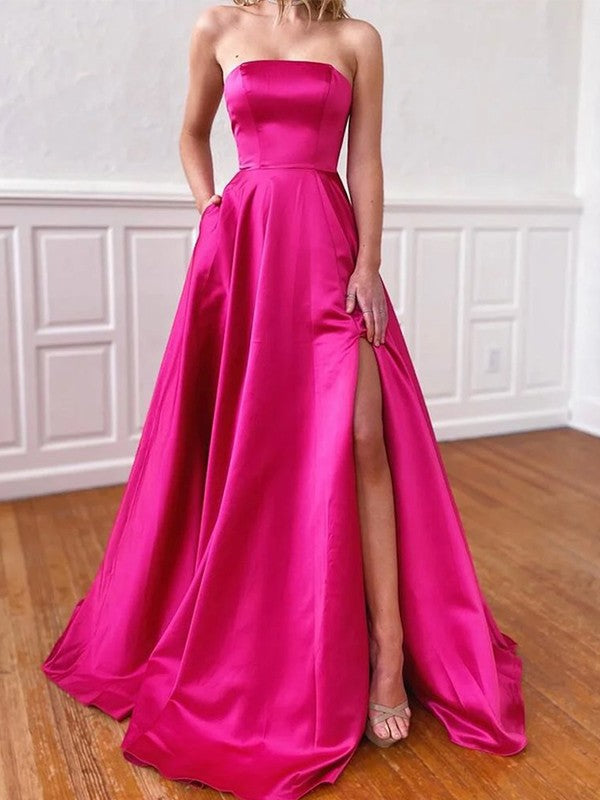 A-Line/Princess Ruffles Strapless Sleeveless Sweep/Brush Train Dresses