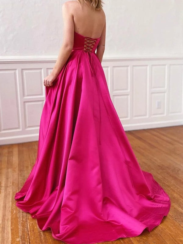 A-Line/Princess Ruffles Strapless Sleeveless Sweep/Brush Train Dresses