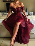 A-Line/Princess Sleeveless Off-the-Shoulder Asymmetrical Applique Dresses