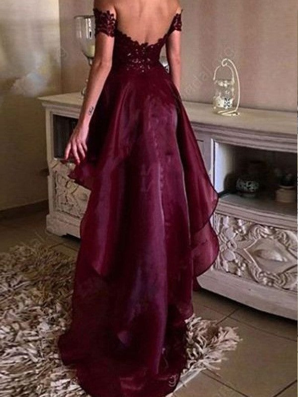 A-Line/Princess Sleeveless Off-the-Shoulder Asymmetrical Applique Dresses