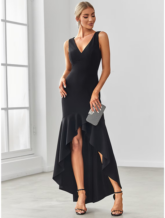 Elegant Red A-Line V-Neck Sleeveless Classic-Back Floor-Length Evening Dress