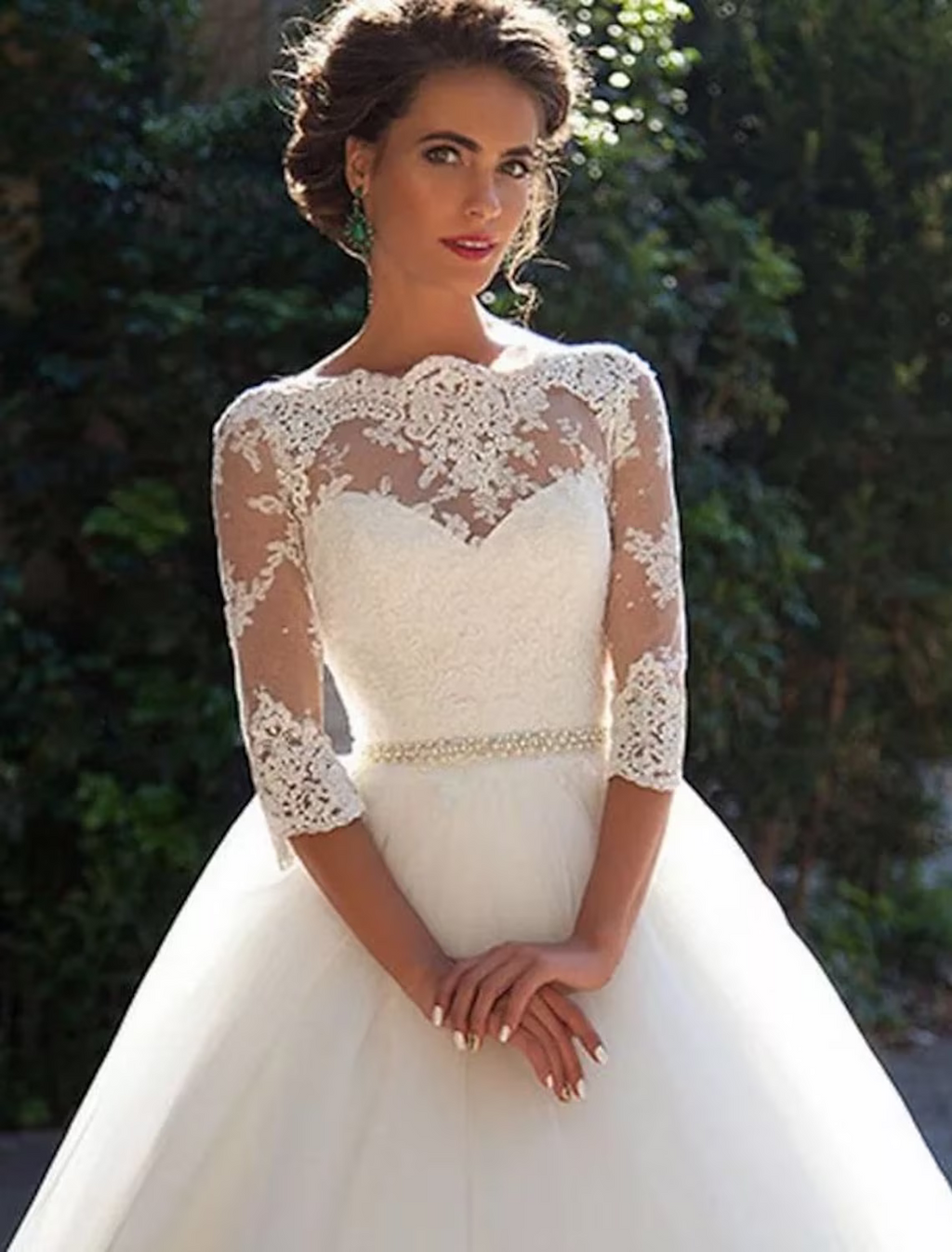 Engagement Formal Wedding Dresses Ball Gown Half Sleeve With Appliques