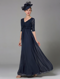 Mother of the Bride Dress Elegant Luxurious V Neck Floor Length Half Sleeve with Bow(s)