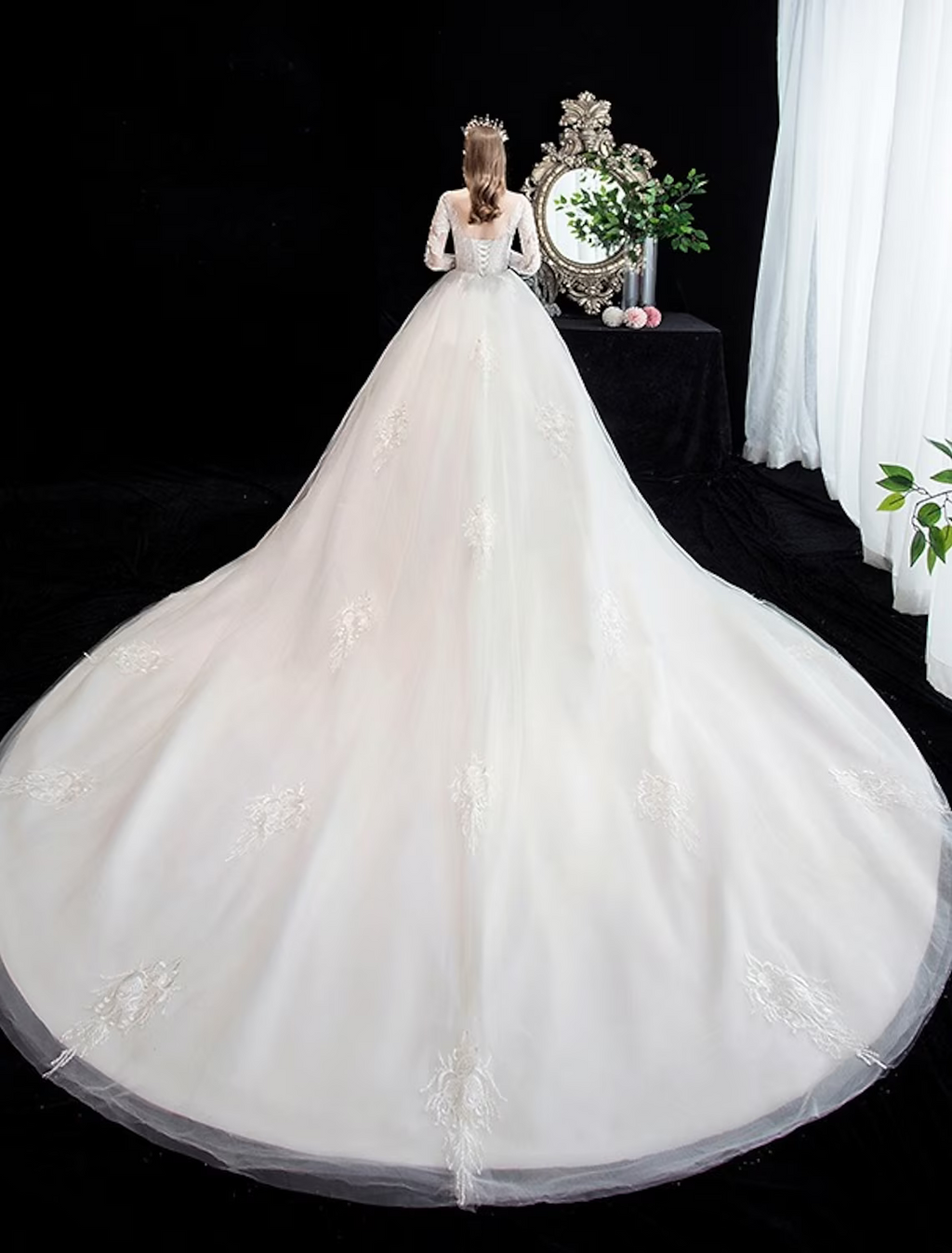 Engagement Formal Wedding Dresses Princess Long Sleeve Off Shoulder With Beading Appliques