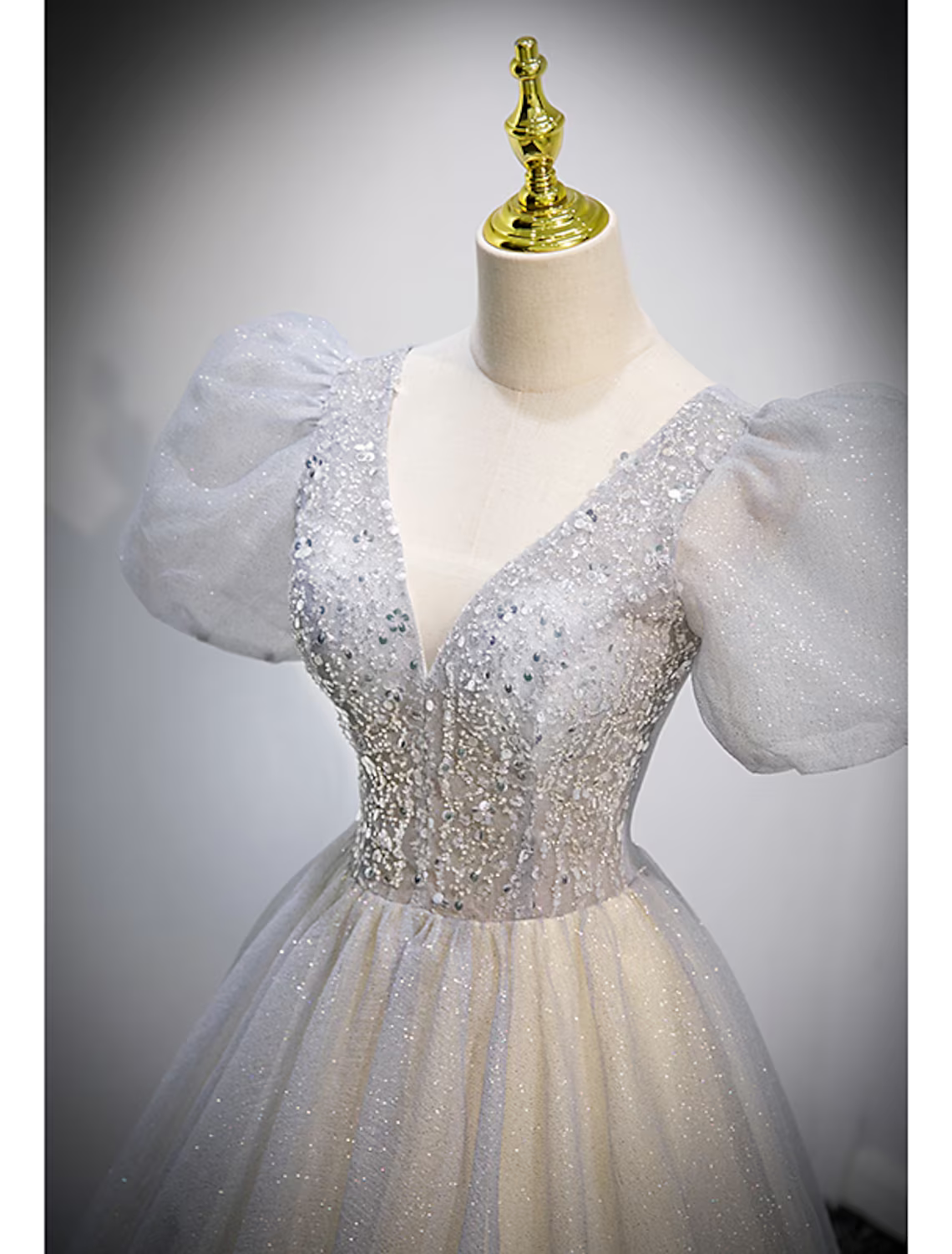 Ball Gown Quinceanera Dresses Maxi Dress Performance Sweep / Brush Train Short Sleeve V Neck with Crystals