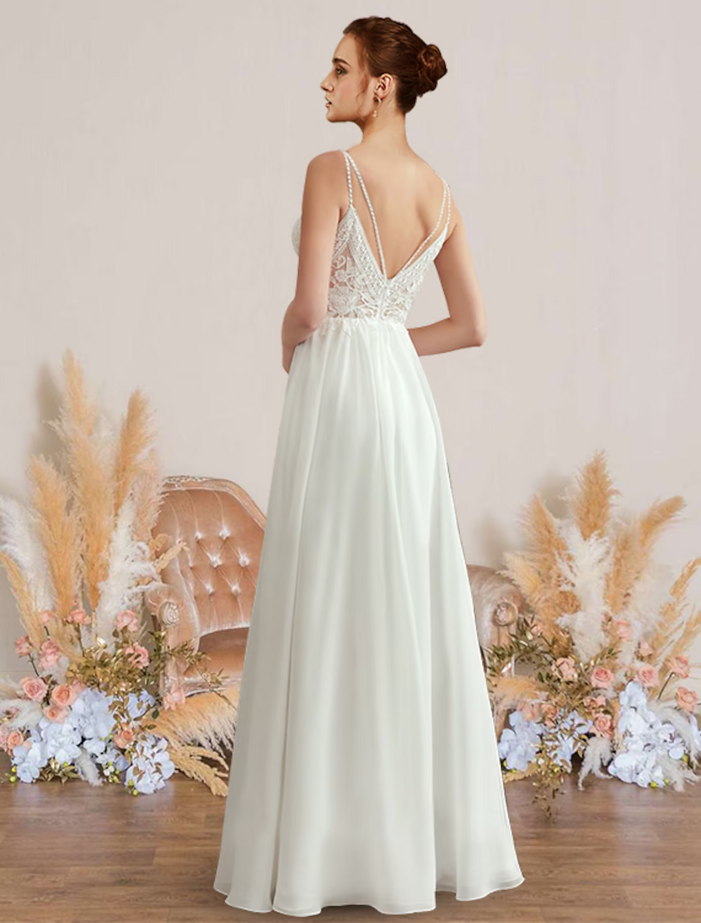Beach Wedding Dresses Floor Length Sleeveless Strap V Neck With Pleats Appliques