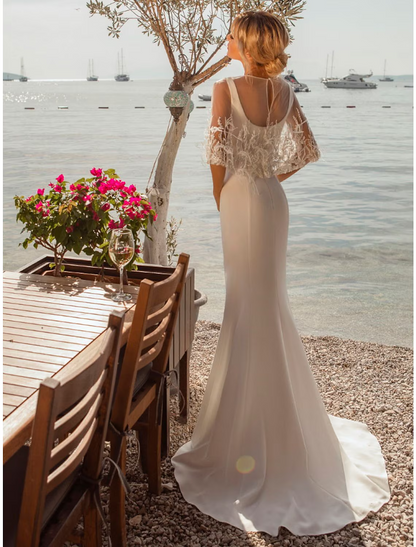 Elegant Red A-Line Square-Neck Sleeveless Open-Back Floor-Length Wedding Dress