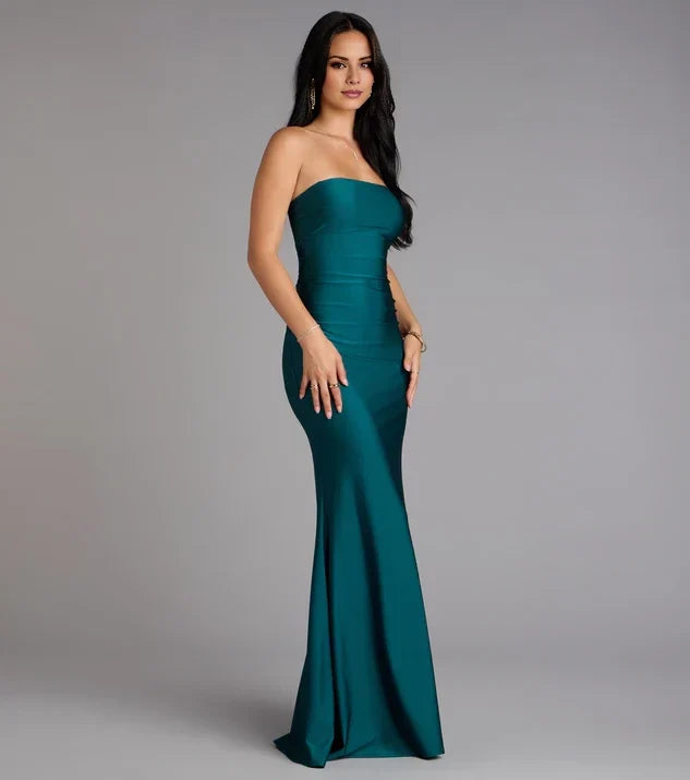 Luxury Mermaid Strapless Cutout Open Back Long Evening Dress