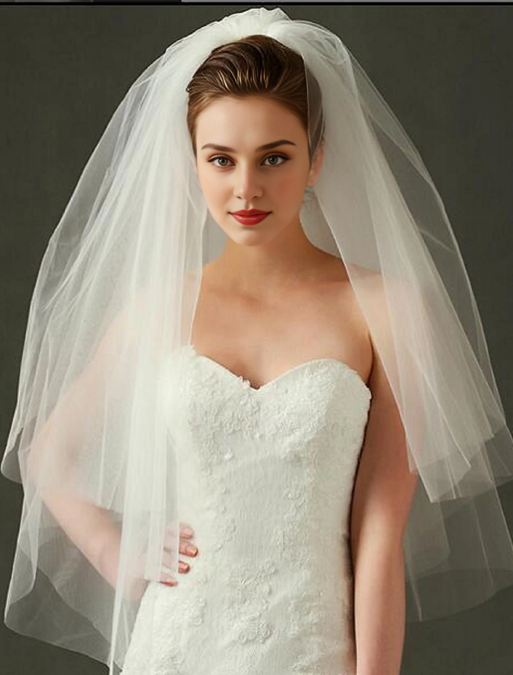 Ding Ji Two-tier Cut Edge Wedding Veil Blusher Veils Fingertip Veils dress to impress Romantic Veil